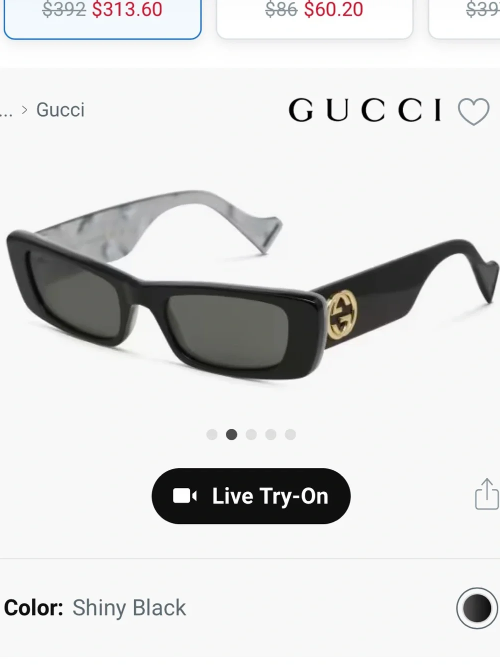 Gucci Black Rectangular Sunglasses NEW
